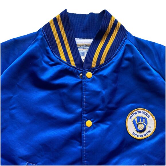 Other - Vintage Milwaukee Brewers Pyramid Satin Jacket Small Blue Yellow Glove Logo 70s